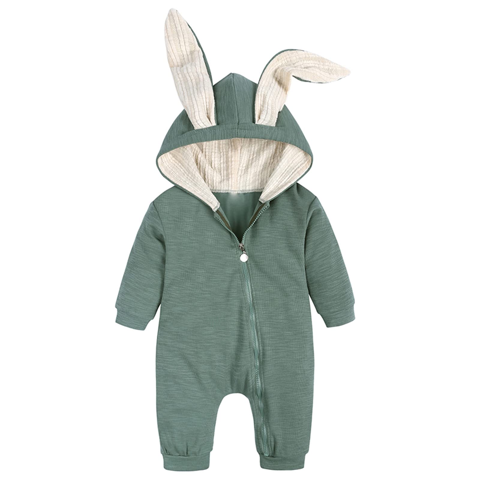 Baby Boys & Girls Rabbit Hooded Zipper Romper Jumpsuit - Soft Cotton Long Sleeve One-Piece Outfit for Infants & Toddlers - Perfect for Playtime, Nursery, and Family Photos