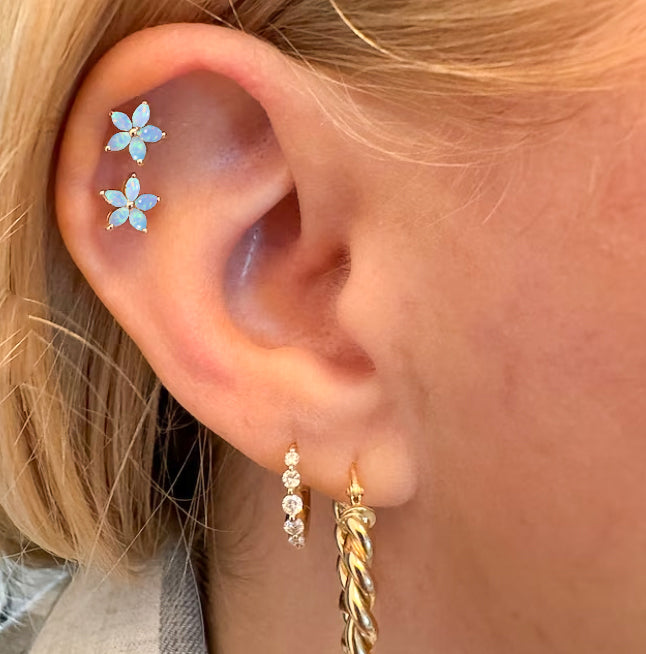 Marquise Tone Natural White Opal Flower Stud Earrings for Women – Elegant Floral Jewelry Gift for Wedding, Party & Everyday Wear