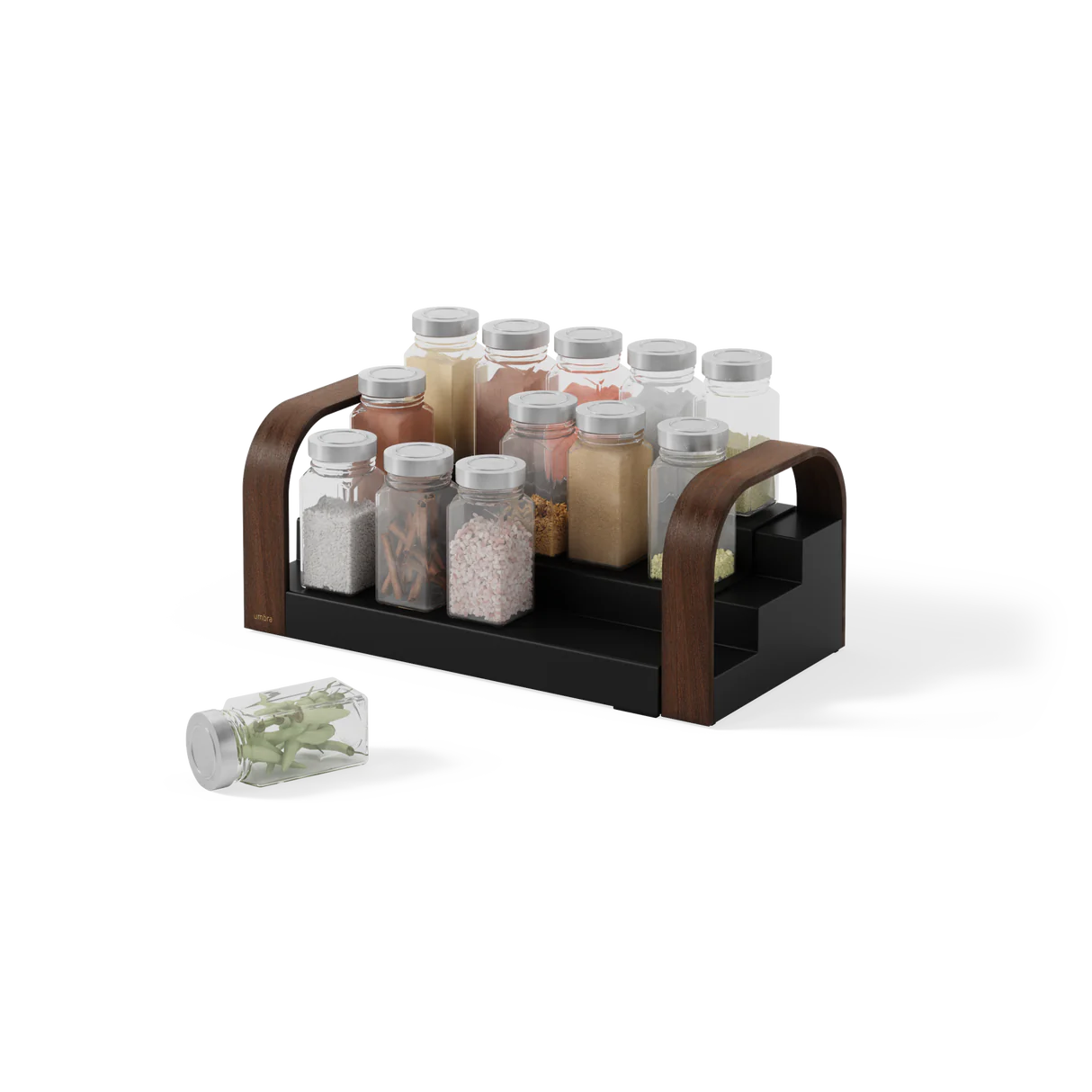 Bellwood 3 Tier Spice Rack Organizer - Walnut & Black Wooden Shelf for Kitchen Countertop - Perfect for Storing Spices, Condiments & Small Kitchen Essentials