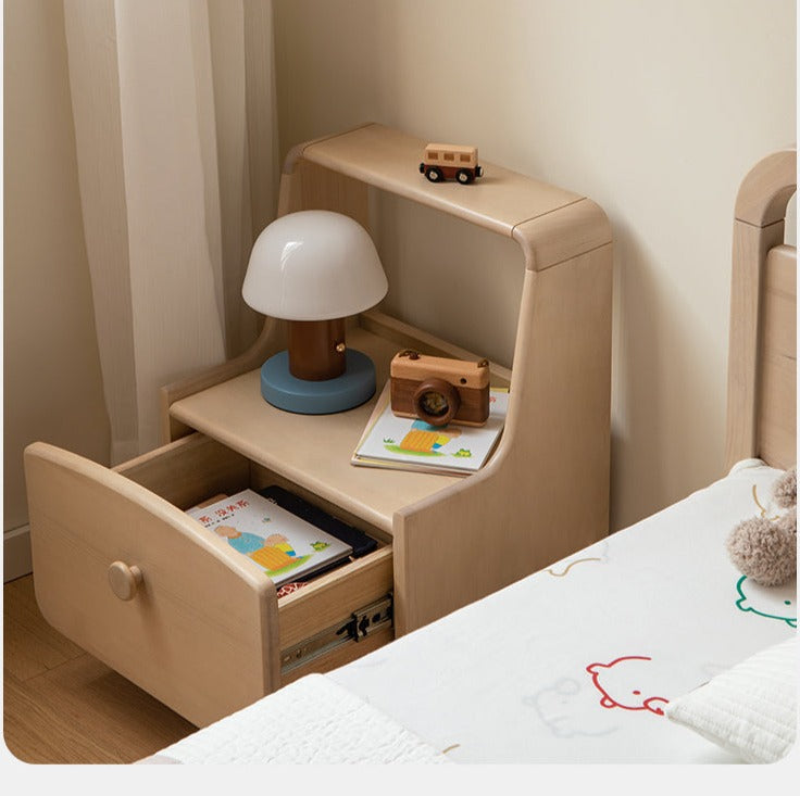 Solid Wood Nightstand with Built-in Night Light - Birch & Beech Wood Bedside Table for Bedroom, Living Room, or Nursery - Modern & Functional Furniture for Small Spaces