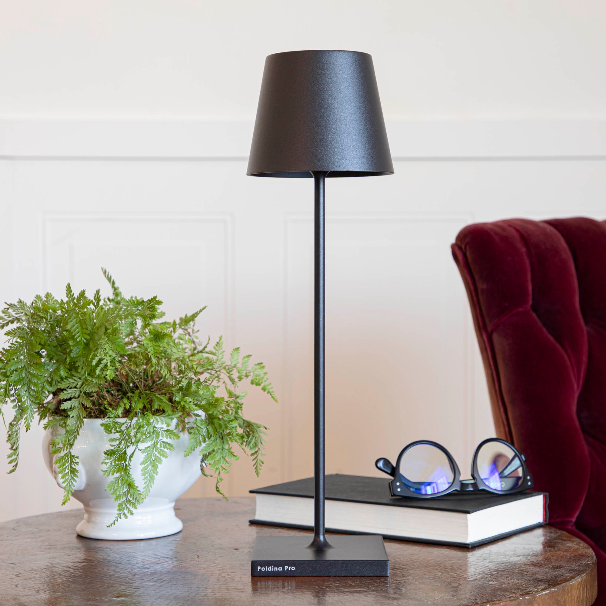 Rechargeable Black Cordless LED Lamp - Portable & Wireless Table Light for Home, Office, or Outdoor Camping