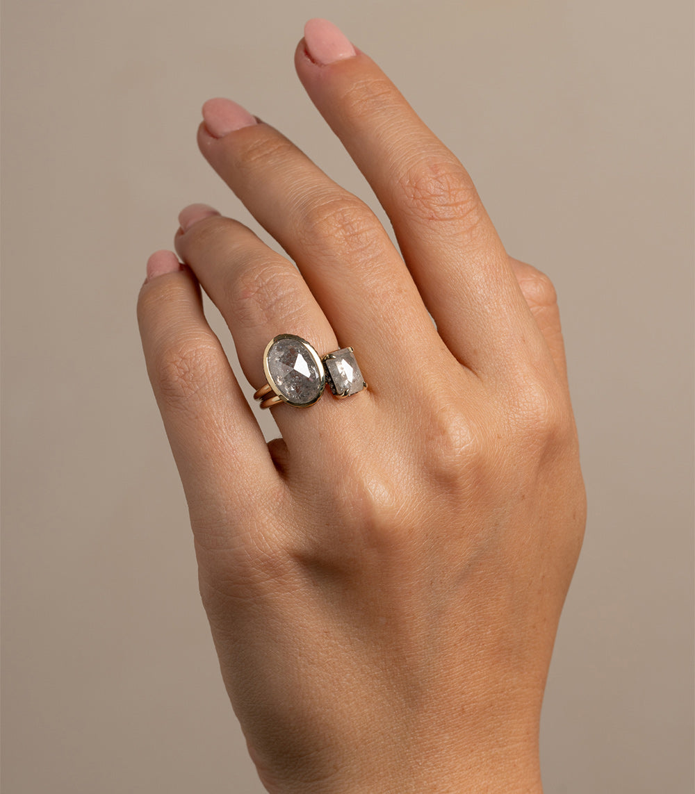 Billie 2 36Ct Salt and Pepper Diamond Engagement Ring - Vintage Style Rectangle Cut Wedding Band for Women, Perfect for Proposals, Anniversaries & Special Occasions