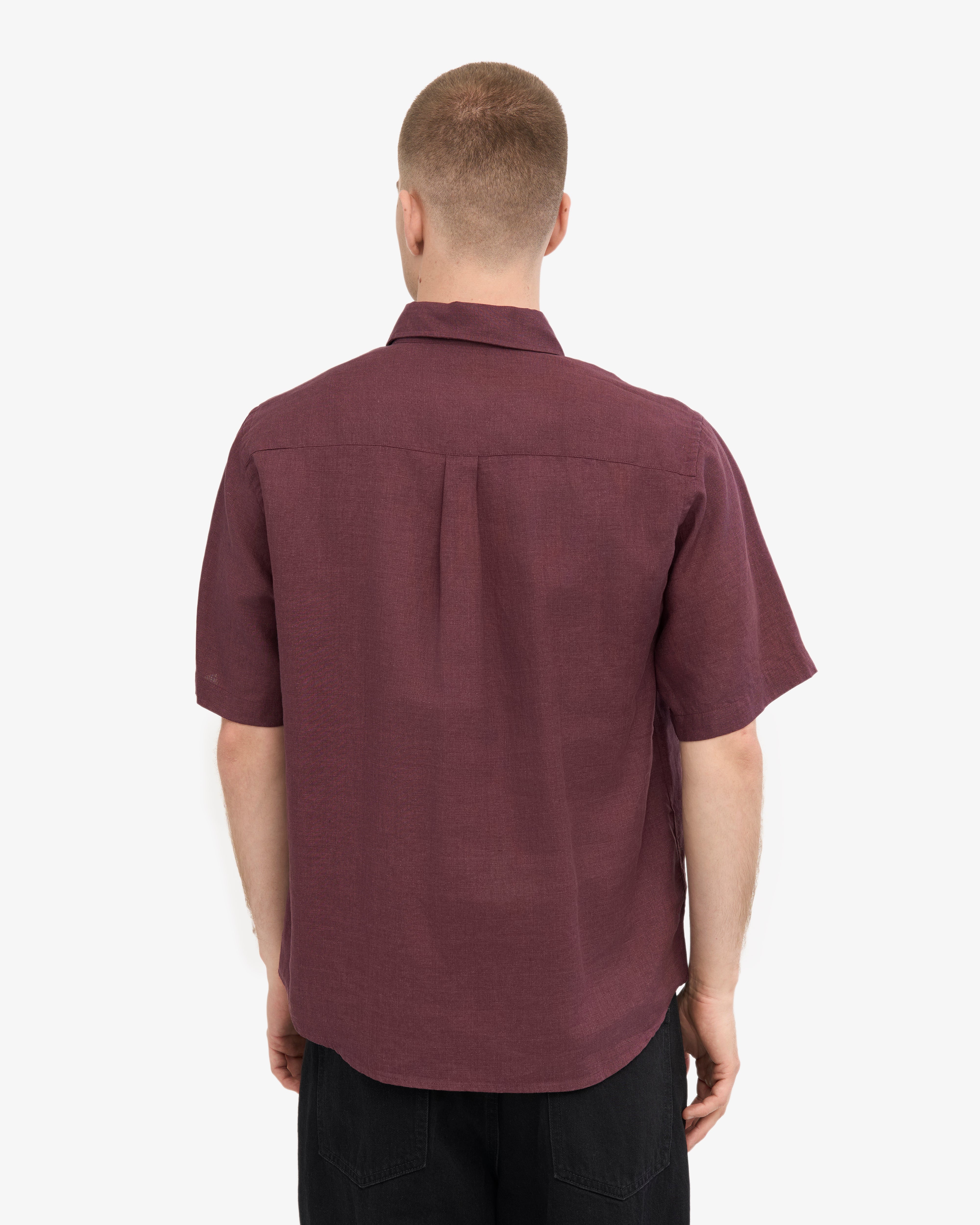 Premium Linen Short Sleeve Shirt for Men - Oxblood Red | Breathable Summer Casual Wear | Perfect for Beach, Vacation & Outdoor Activities