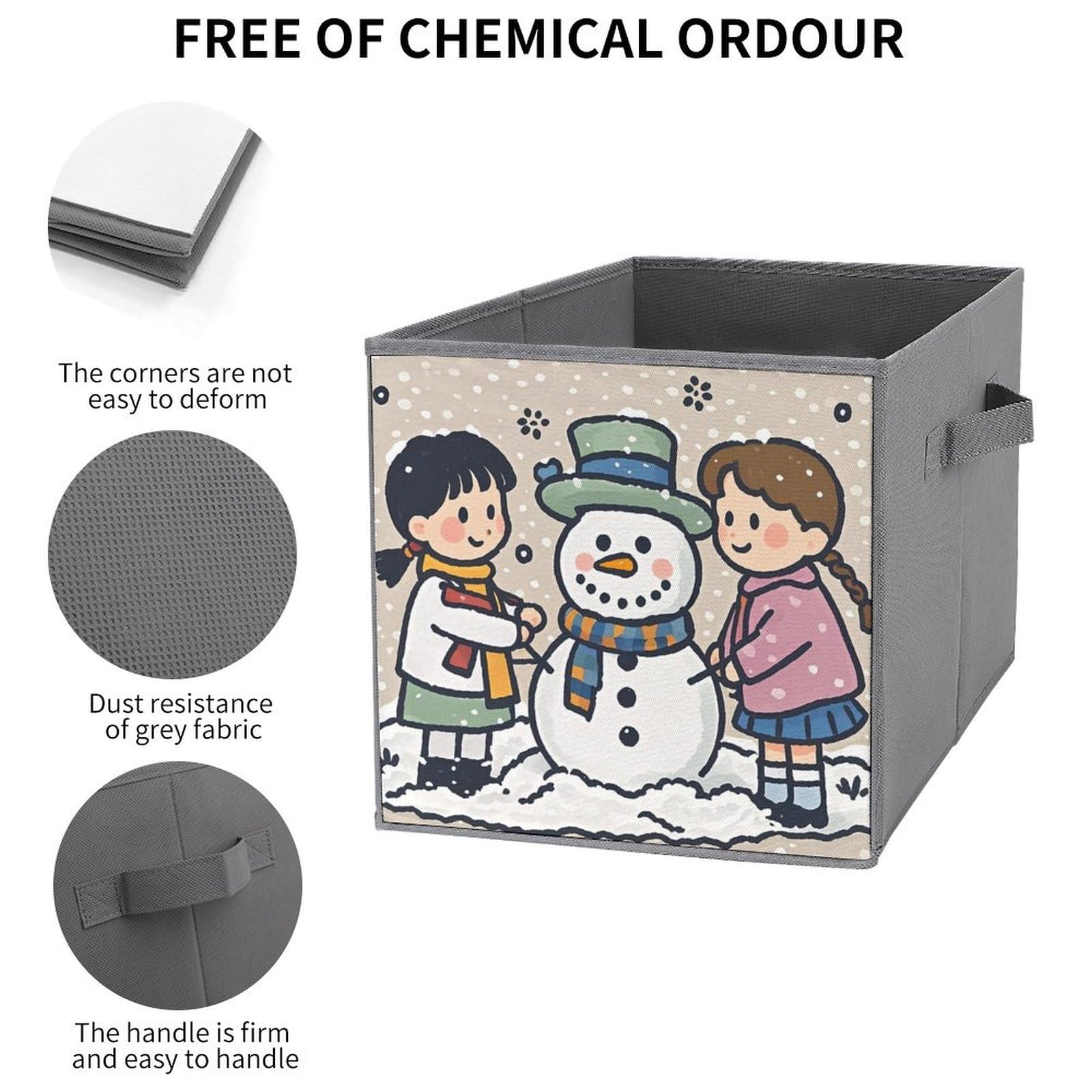 6-Piece Foldable Storage Bins with Handles - Large Capacity Snowman Printed Organizer Boxes for Playroom, Office & Home Organization | Perfect for Toys, Books & Seasonal Decor Storage