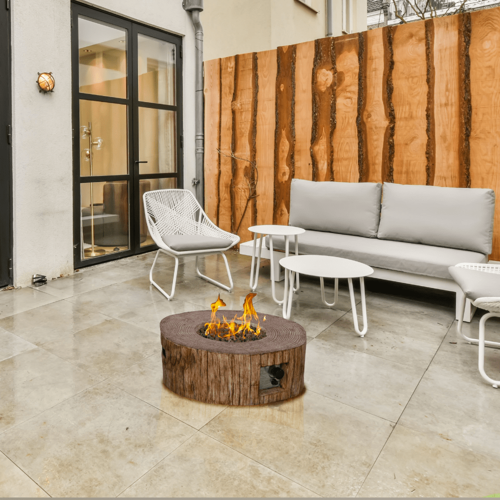 28 Inch Round Wicker Tree Stump Fire Pit - Natural Wood Look Outdoor Fireplace for Patio, Garden & Backyard - Direct Wicker LP Model (FOP 200062)