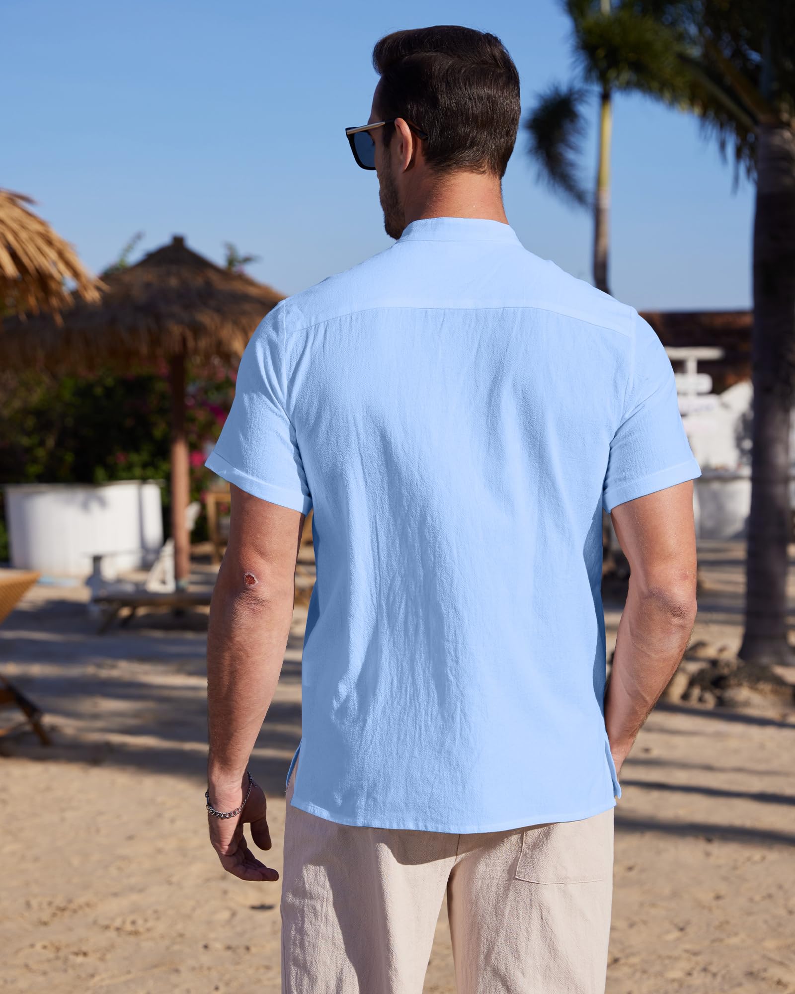 YAOBAOLE Men's Summer Linen Shirts - Breathable Short Sleeve Casual Button Down Shirt for Beach, Vacation & Outdoor Activities | Lightweight Comfortable Grandad Style Shirts for Men