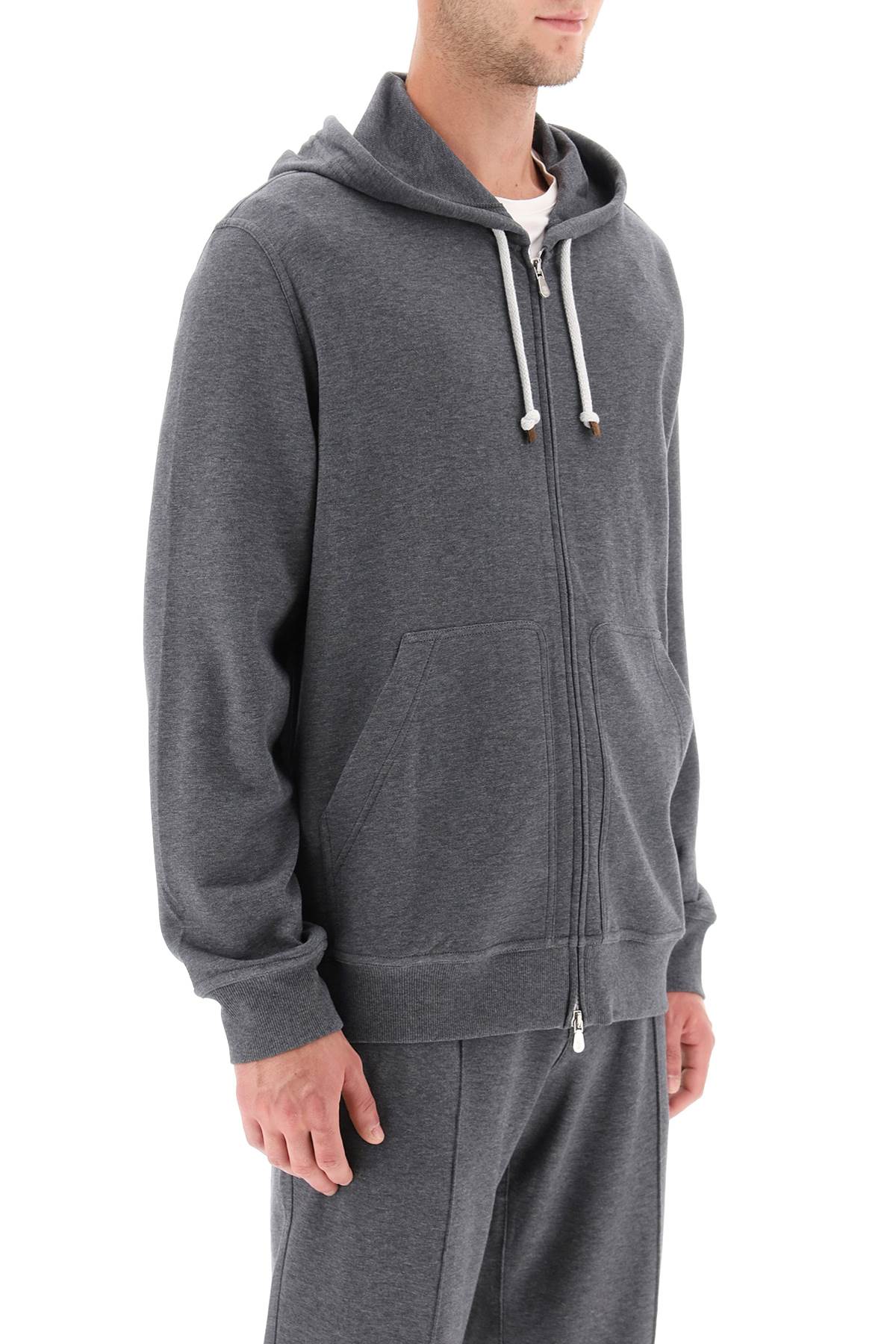 Brunello Cucinelli Men's Zip-Up Hoodie - Premium Techno Cotton Pullover for Casual Wear & Outdoor Activities