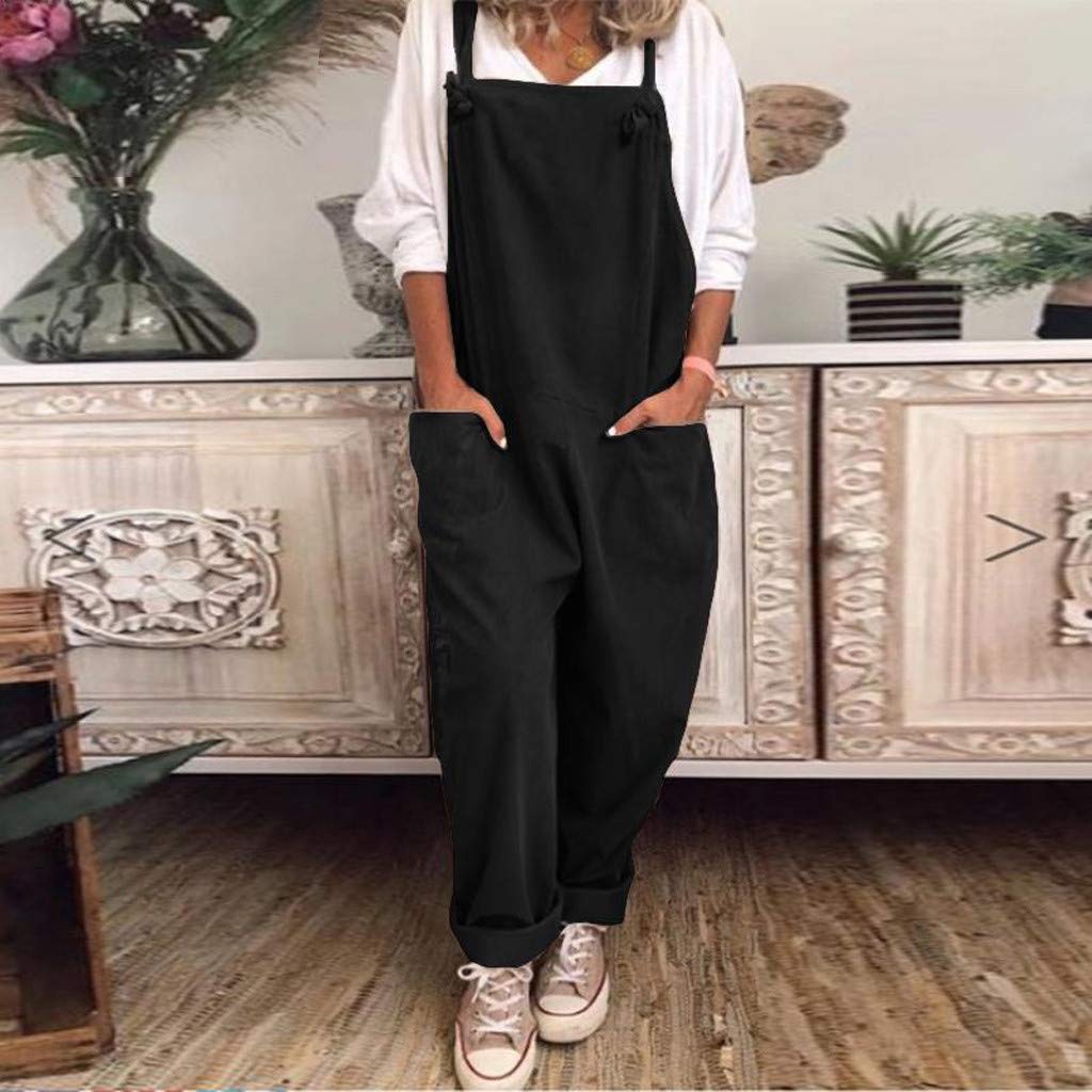 Plus Size Women's Jumpsuits with Pockets - Adjustable Wide Leg Romper, Sleeveless Baggy Overalls for Casual Wear | Perfect for Summer Outings, Beach Vacations & Everyday Comfort