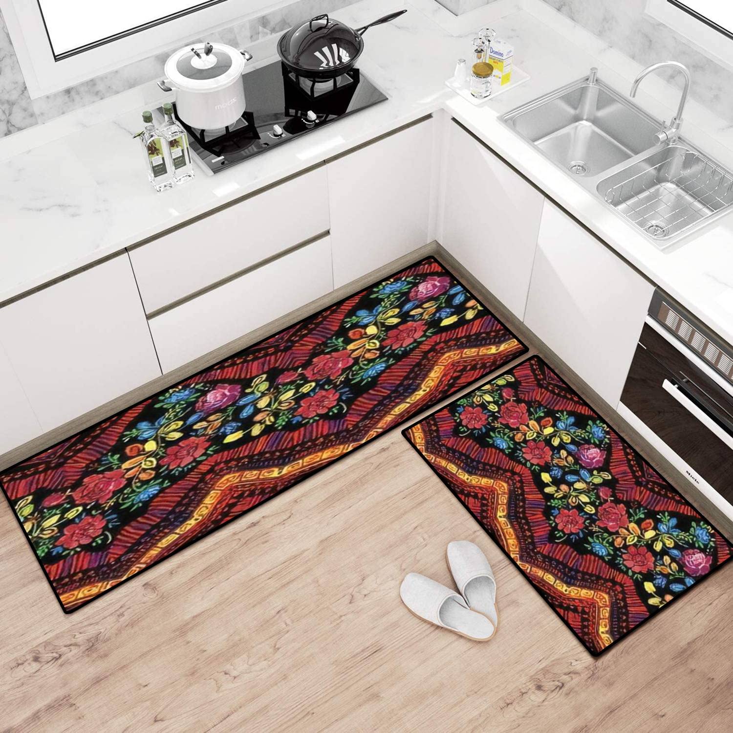 Vintage Bohemian Kitchen Rugs Set - Non-Slip Washable Floor Mat for Cooking Comfort