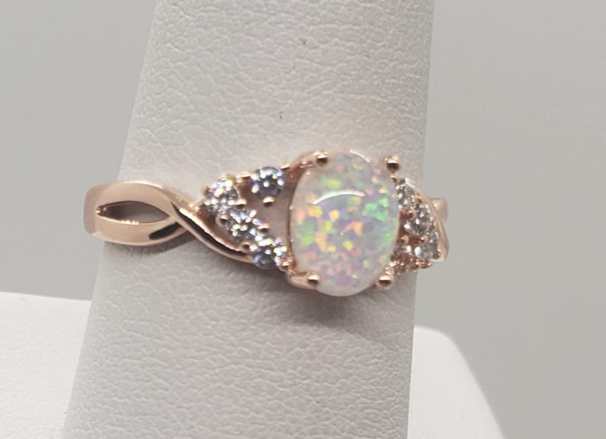 8 Size White Fire Opal Topaz Rose Gold Ring for Women - Elegant Jewelry Gift for Anniversary, Wedding & Special Occasions