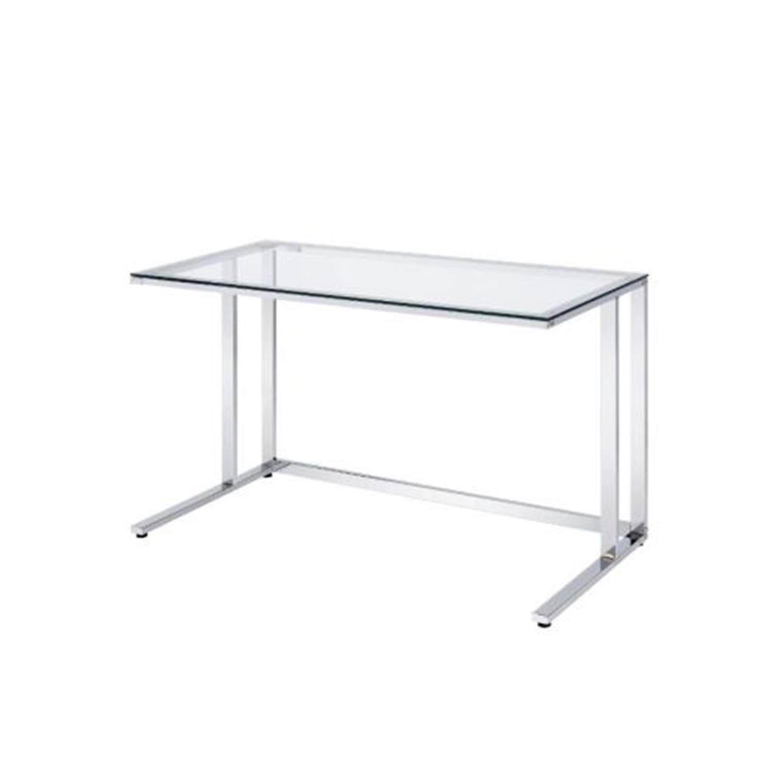 LQIAN Modern Glass and Chrome Writing Desk with Shelves & Storage - Compact Study Desk for Home Office, Dorm Room, or Small Spaces - Perfect for Work, Study, and Organization