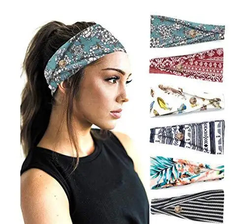 Stylish Printed Hair Bands Set for Women - 6 Pack Fashion Hair Accessories for Ponytail, Bun & Everyday Use - Perfect for Workout, Office & Casual Wear
