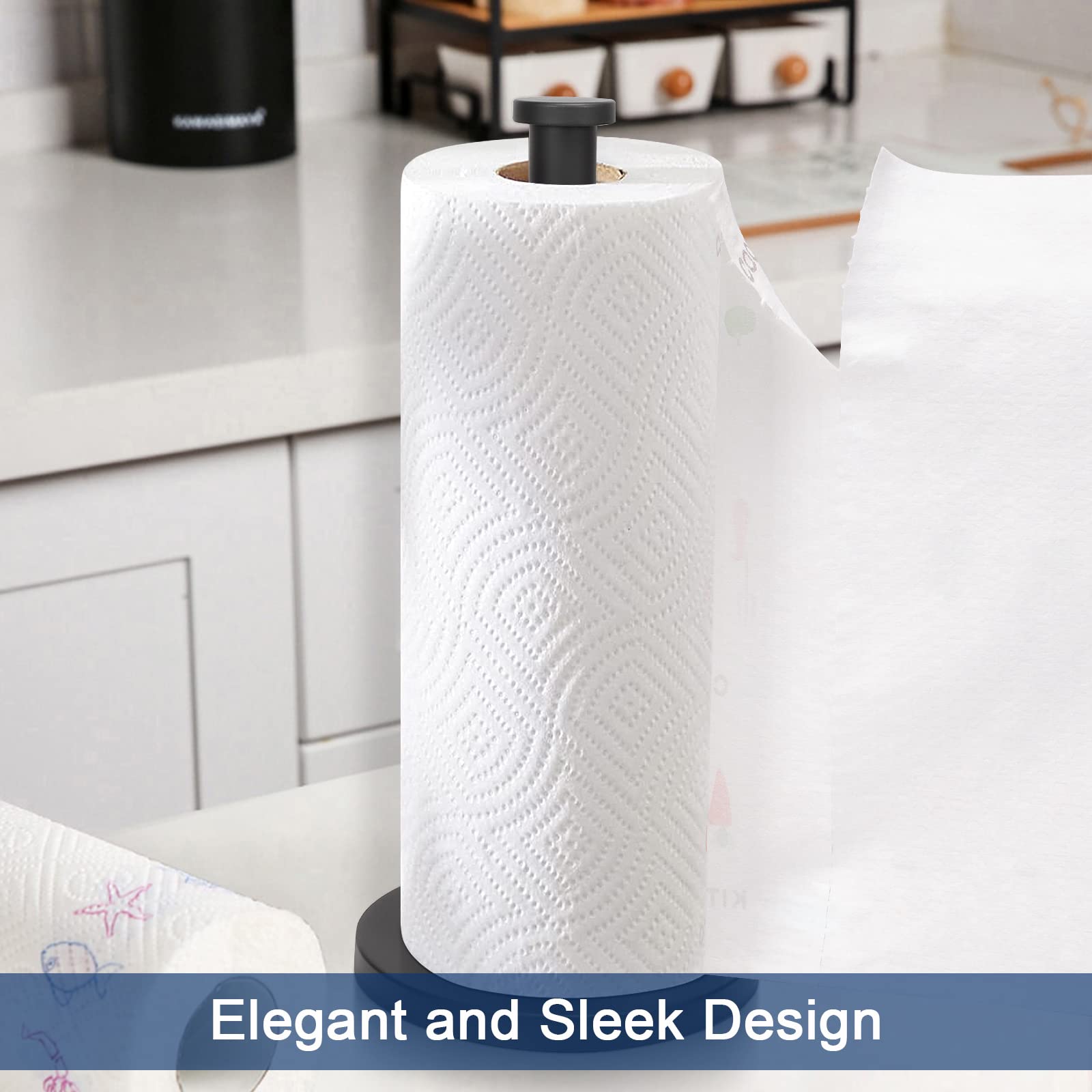 NearMoon Standing Paper Towel Holder - Stainless Steel Base Matte Black for Kitchen & Bathroom | Fits Standard & Jumbo Rolls | Countertop Organizer for Home & Office Use