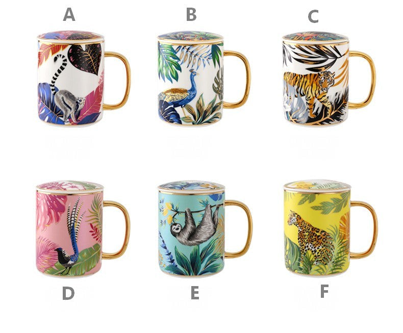 Premium Ceramic Coffee Mugs with Jungle Animal Designs - Large Capacity Porcelain Tea Cups for Office & Home Use - Unique Gift Boxed Drinking Mugs - Perfect for Coffee, Tea, Hot Chocolate & Soups
