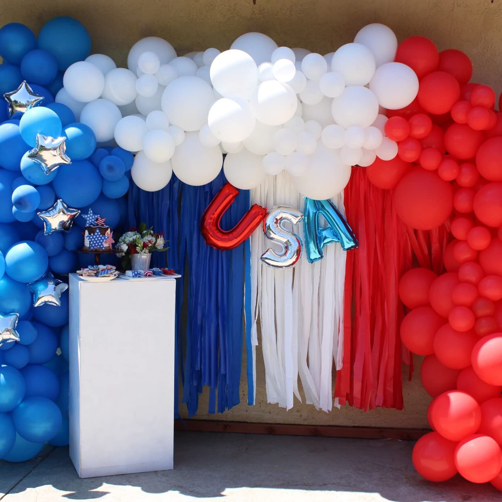 PartyWoo Crepe Paper Streamers - 6 Rolls (492ft Total) - Royal Blue, Red, White & Silver Decorative Streamers for 4th of July, USA Themed Parties, Patriotic Decorations, Birthday Celebrations & Home Decor (1.8