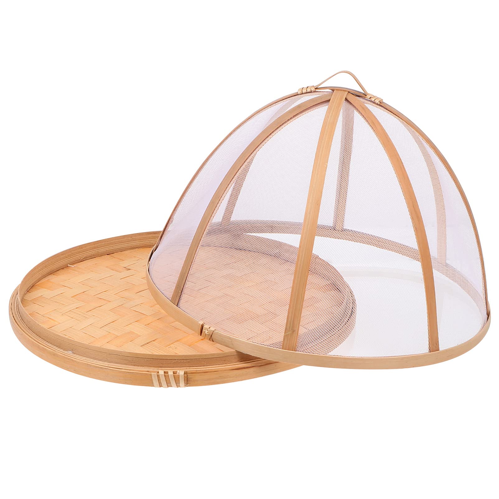Yardwe Bamboo Fruit Basket with Mesh Net Cover - Kitchen Countertop Organizer for Fruits, Vegetables & Bread | Eco-Friendly Storage Tray for Pantry, Dining Table & Picnic Use