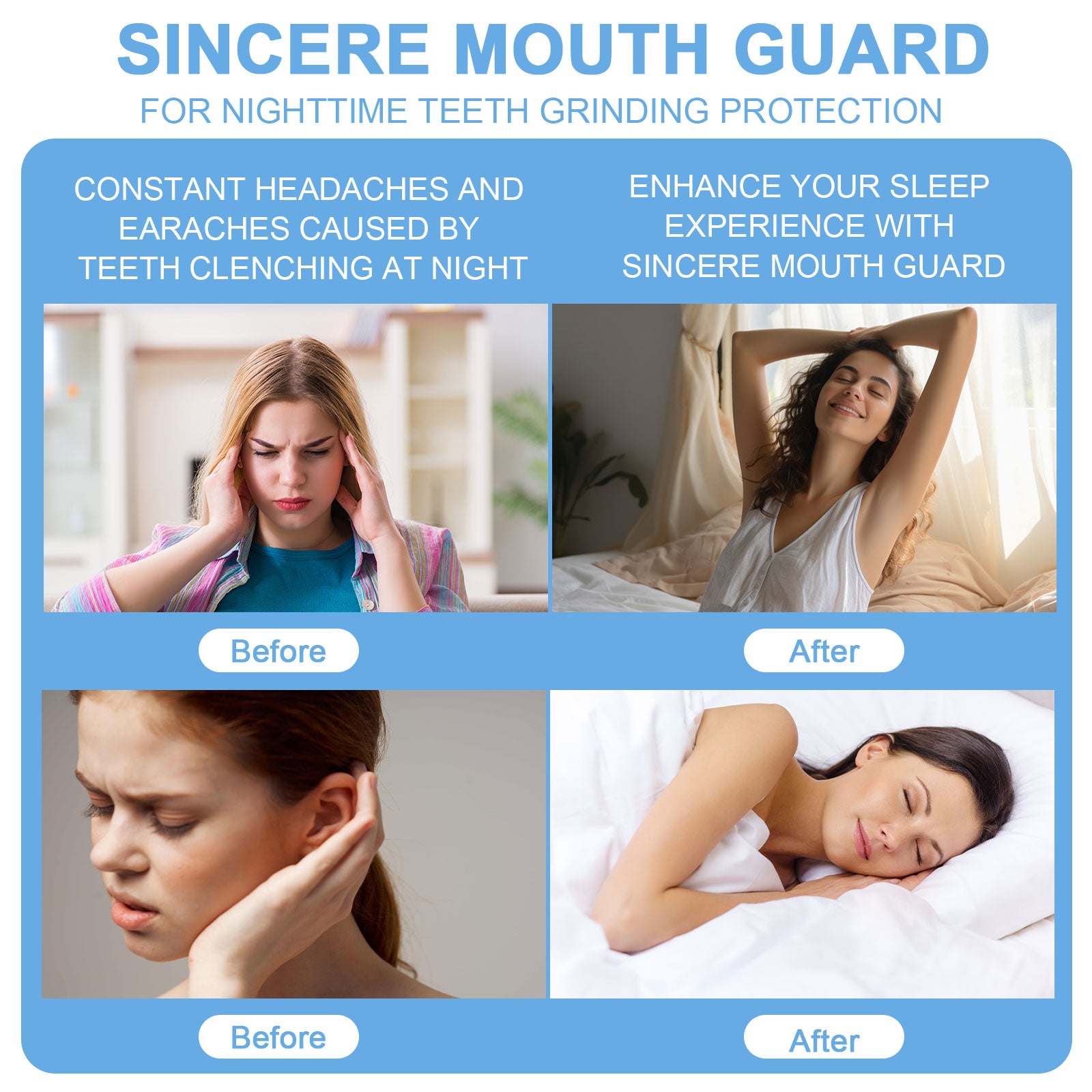 Mitimi Custom Moldable Night Guard for Teeth Grinding - 4 Pack Dental Mouth Guard for Sleep & Teeth Protection - Perfect for Nighttime Use & TMJ Relief