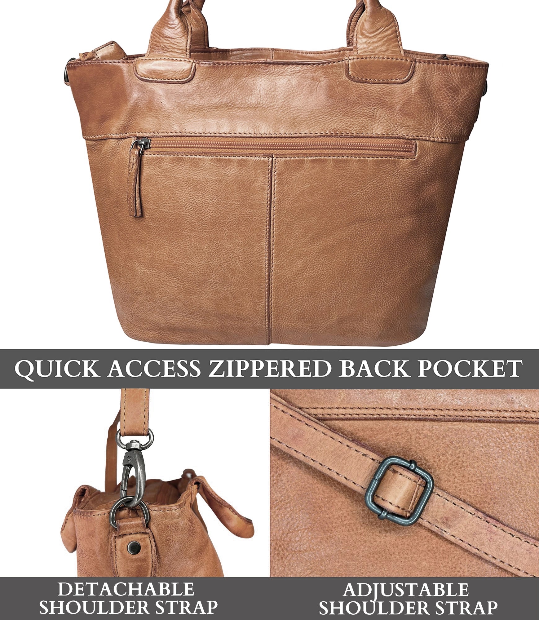 Premium Genuine Leather Tote Bag for Women - Stylish Cognac Brown Handbag - Perfect for Work, Travel & Everyday Use