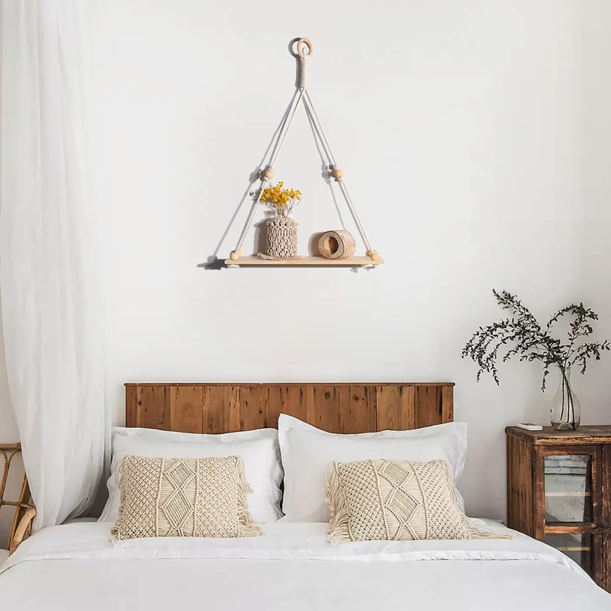 Artilady 2 Pack Wooden Wall Hanging Shelves - Macrame Plant Shelf Boho Decor, Handmade Rustic Floating Shelves for Plants, Flower Pots & Home Storage | Perfect for Living Room, Bedroom & Balcony Decor