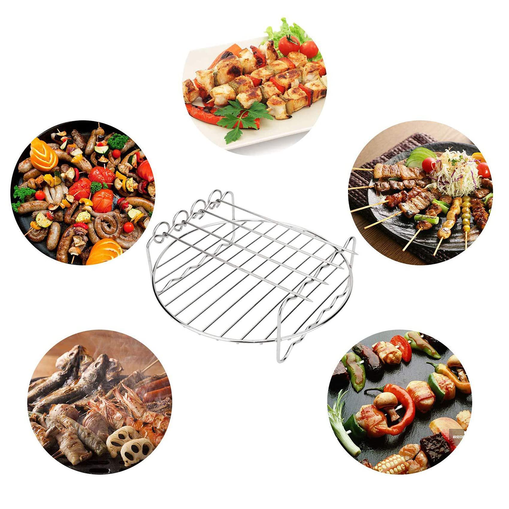 8'' Air Fryer Rack Set of 3 - Double Layer Cooking Rack with Skewer & Toast Rack - Multipurpose Accessories for XL Air Fryers - Perfect for Roasting, Baking, and Toasting