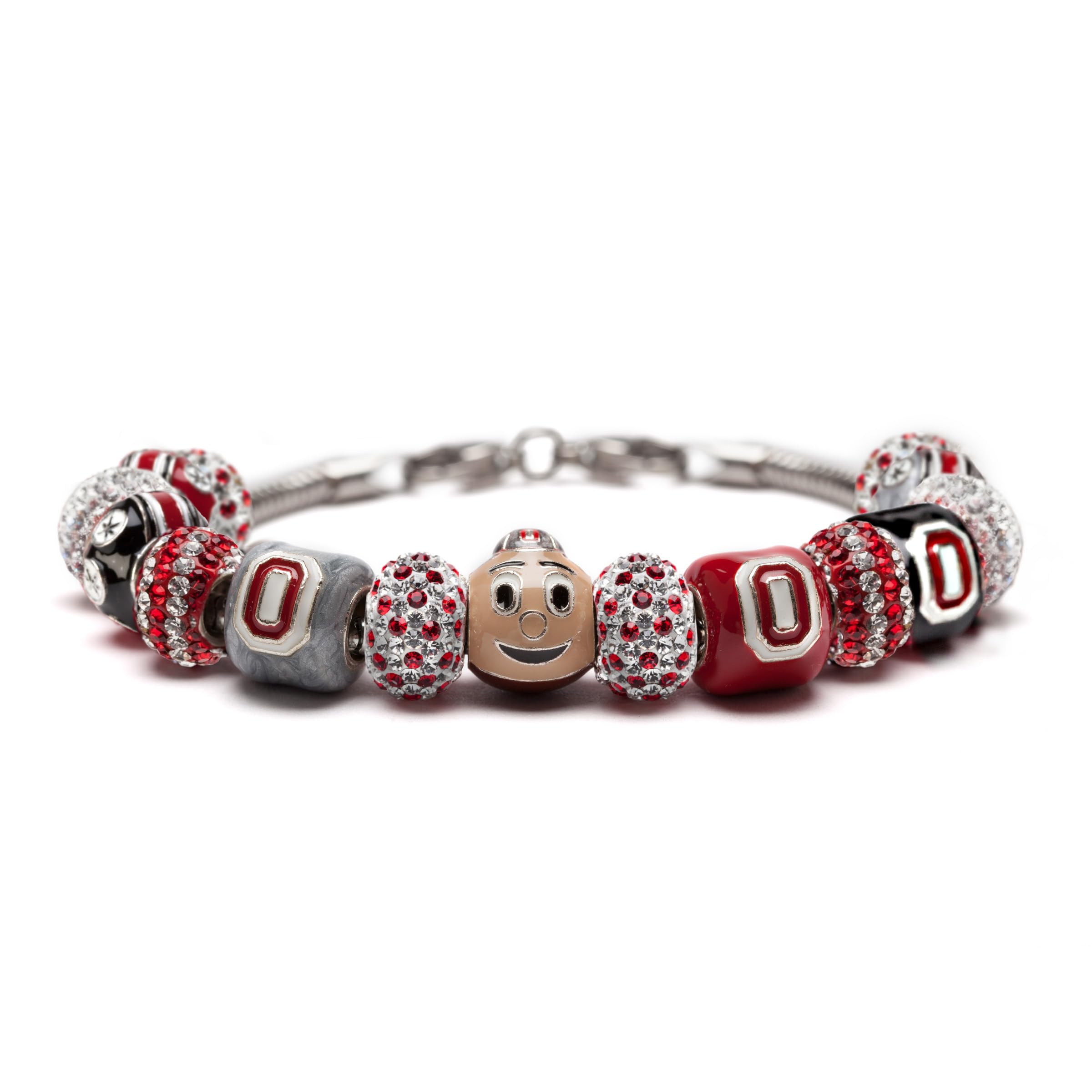 Ohio State Buckeyes Charm Bracelet - Official Brutus Buckeye & Block O Stainless Steel Bracelet with Crystal Charms | Licensed OSU Jewelry | Perfect Gift for Football Fans, Alumni & Students | Game Day, Graduation & School Spirit Accessories