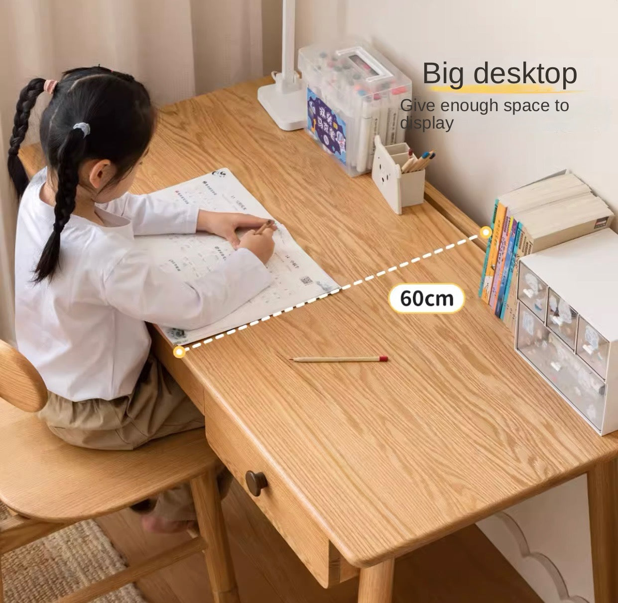 Solid Oak Adjustable Study Desk for Kids - Sturdy Kraft Table with Height Adjustment - Perfect for Homework, Drawing & Online Learning