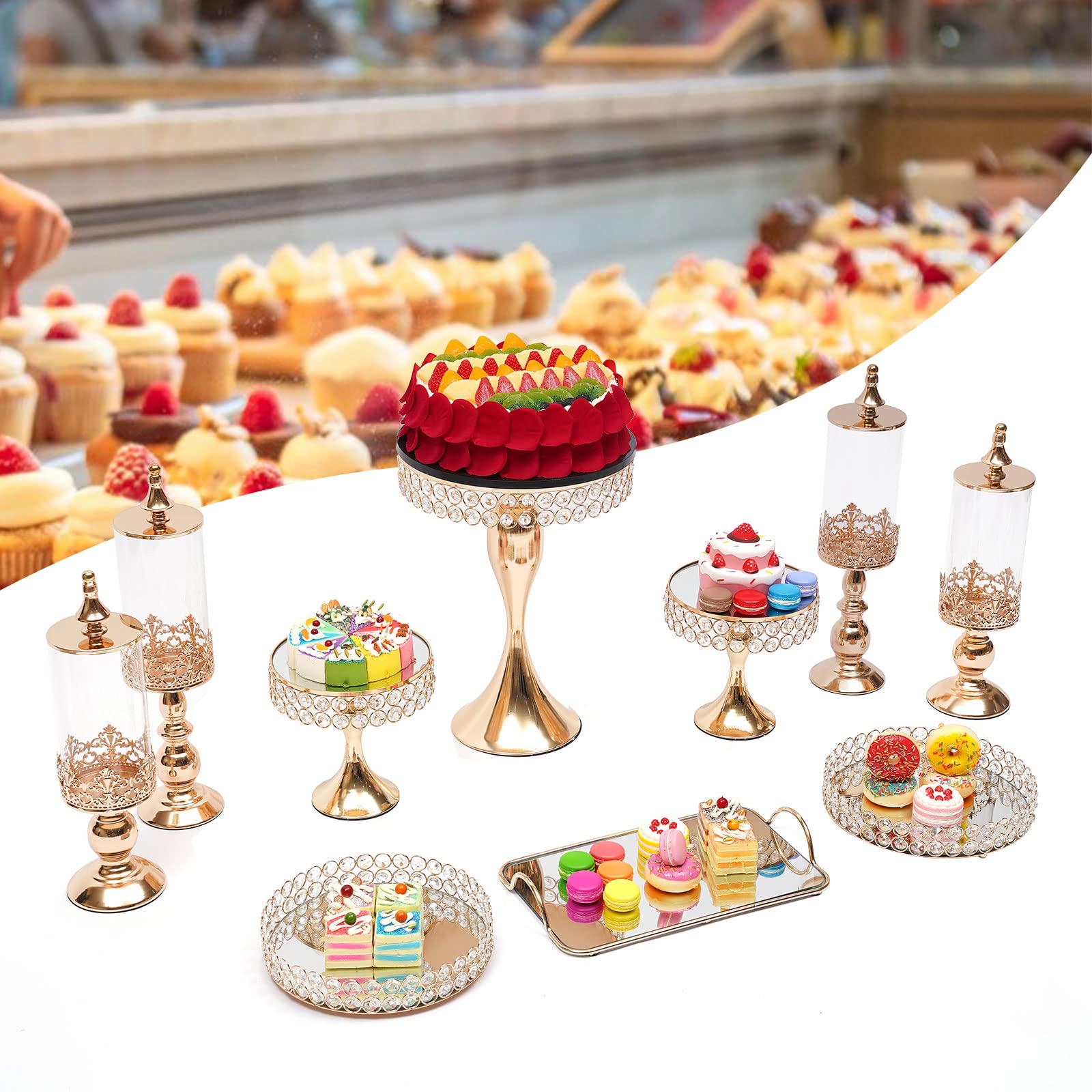 YIYIBYUS 10-Piece Silver & Gold Cupcake Stand Set - 7-Tier Metal Dessert Table Stand for Birthday Parties, Baby Showers, Anniversaries & Afternoon Tea (Gold) | Perfect for Wedding Receptions, Bridal Showers & Holiday Celebrations