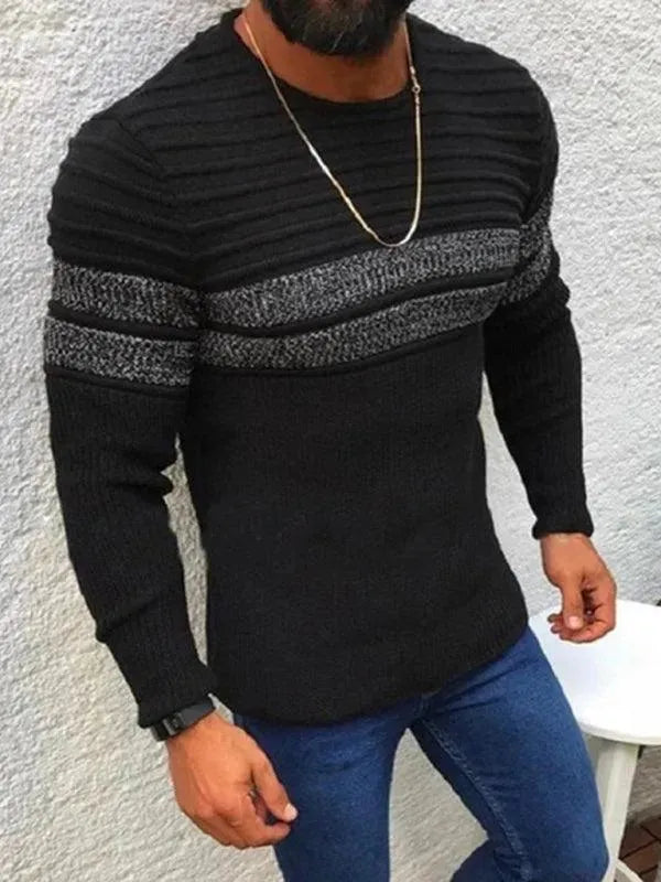 Men's Striped Crew Neck Pullover Sweater - Soft & Comfortable Knitwear for Casual Wear, Office & Fall Layering