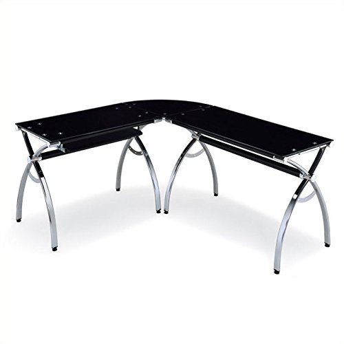 Techni Mobili 2-Piece Gaming Desk Set - L-Shaped Glass Computer Desk with Chrome Frame & Ergonomic Gaming Chair with Headrest - Perfect for Home Office, Gaming Setup & Workspace