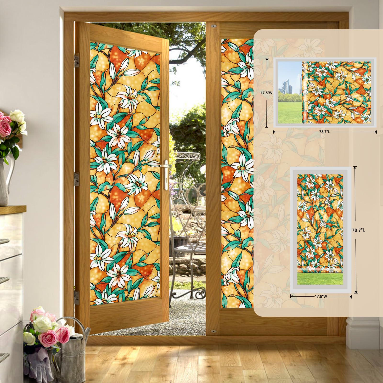 Frosted Privacy Window Film - Decorative Stained Glass Vinyl Cling for Bathroom & Home Windows, Non-Adhesive Tint (17.5