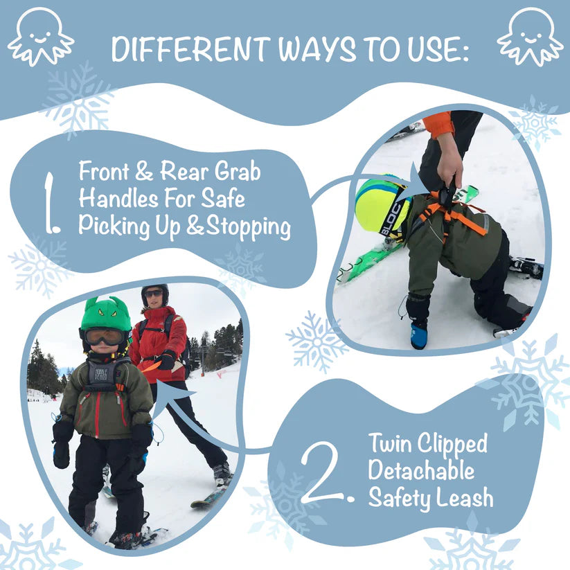 Hobbledehoo 3 Ski Harness for Kids - Adjustable Safety Belt with Quick Release Buckle - Green - Perfect for Skiing, Snowboarding & Winter Sports Training