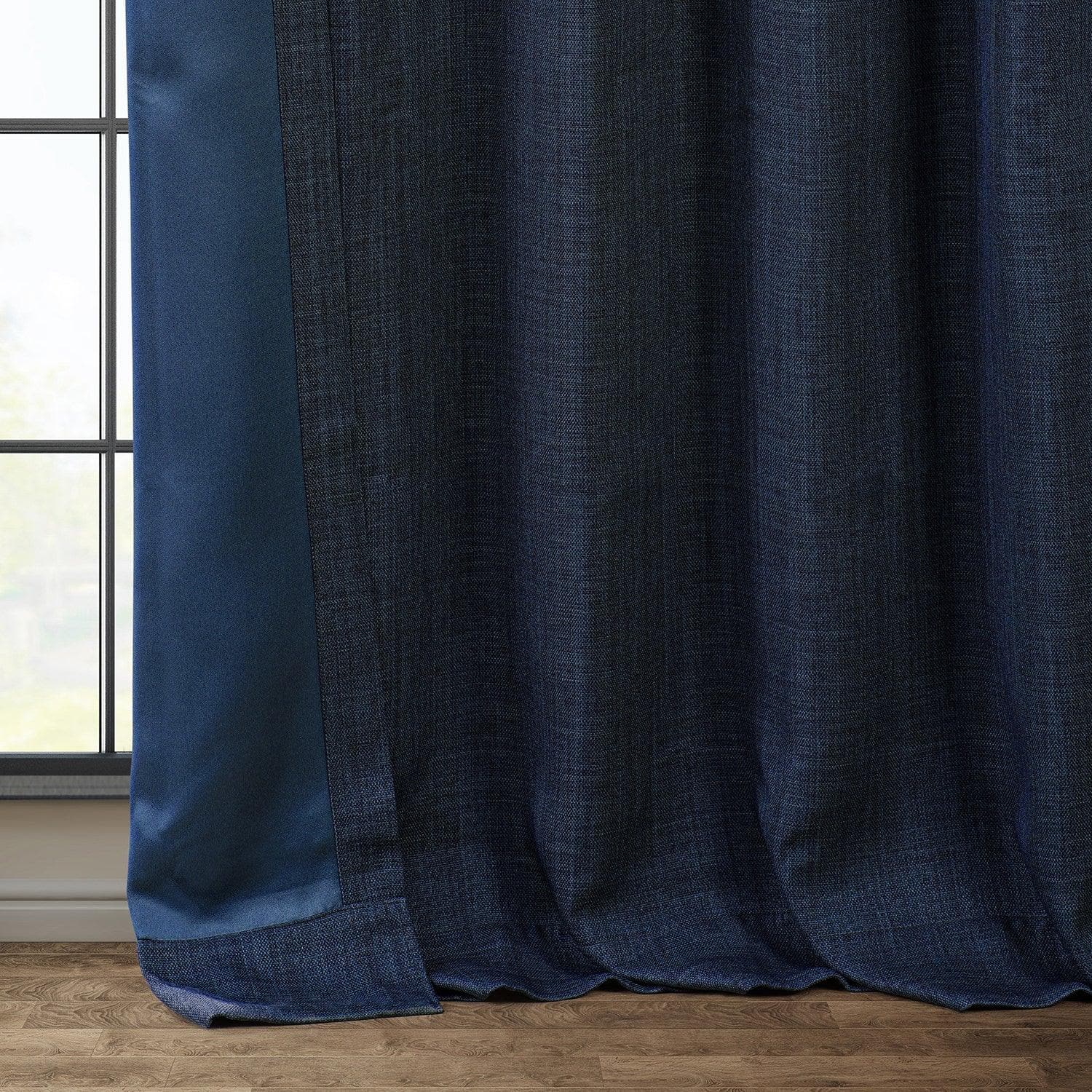 Indigo Textured Faux Linen Blackout Curtains for Bedroom & Living Room - Light Blocking Window Drapes for Better Sleep & Privacy