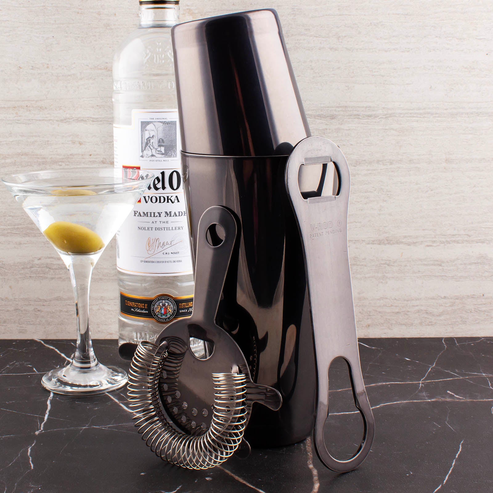 4-Piece Bar Set with V-Rod® in Candy Black Smoke - Perfect for Home Bars, Restaurants, and Outdoor Entertaining
