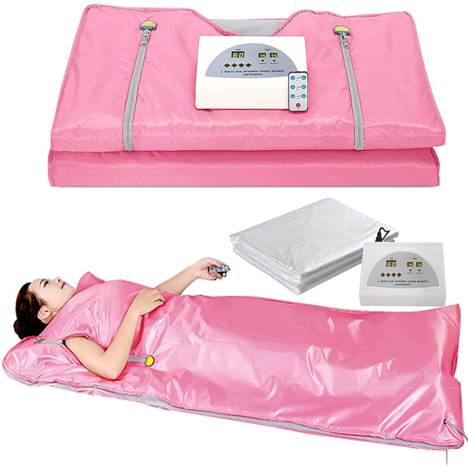 Barbella Far Infrared Sauna Blanket - 2 Zone Digital Heating Portable Sauna with 50 Plastic Sheets - Professional Detox Therapy for Weight Loss & Pain Relief - Perfect for Home Spa, Post-Workout Recovery & Relaxation (Upgraded Pink)