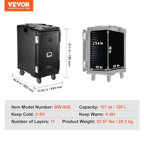 VEVOR Insulated Food Pan Carrier 126 Qt Hot Box - Double Buckle Front Loading Food Warmer with Wheels & Handles for Catering, Restaurants, Canteens | Keep Meals Hot During Transport & Events