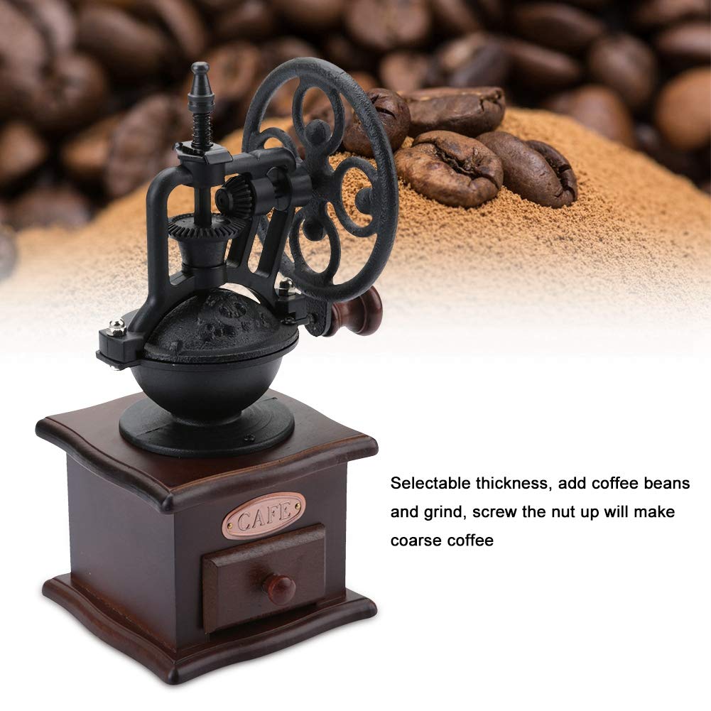 Premium Manual Coffee Grinder - Vintage Style Hand Crank Portable Wooden Coffee Bean Mill with Adjustable Grind, Side Handle & Built-in Beans Bowl | Perfect for Travel, Camping & Home Brewing