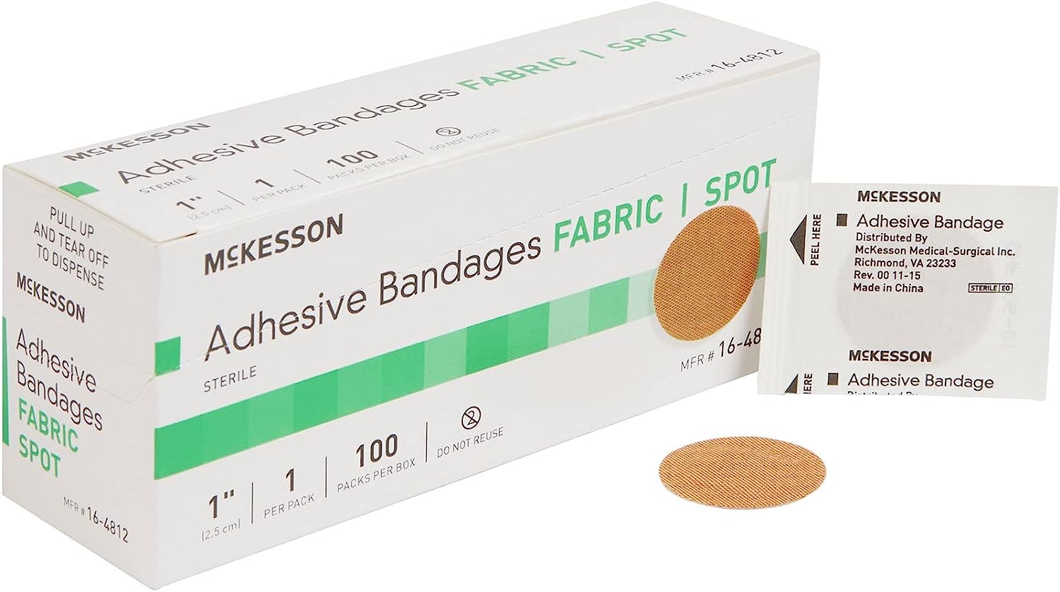 McKesson 1 Inch Fabric Round Tan Sterile Adhesive Bandages for First Aid, Wounds & Minor Cuts - Perfect for Home, Office & Travel First Aid Kits