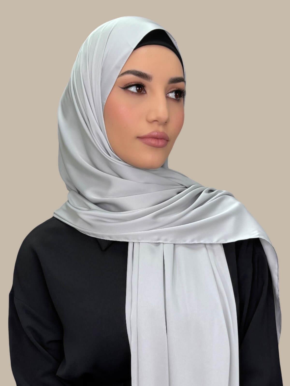 Luxury Satin Hijab Scarf - Soft & Breathable Steel Mist Color - Perfect for Daily Wear, Prayer, and Special Occasions