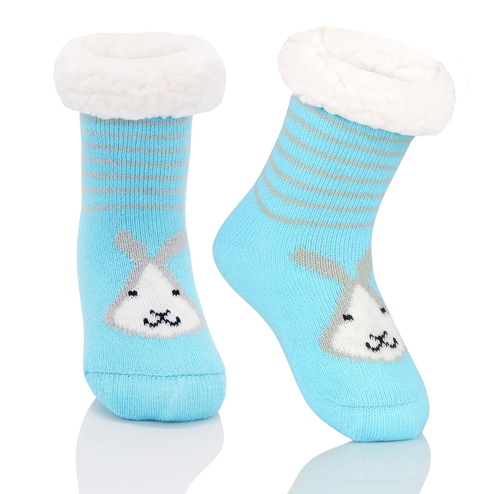 Durio Kids Slipper Socks for Girls & Boys - Warm Fuzzy Animal Slippers with Anti-Slip Grips | Cozy Winter Indoor/Outdoor Socks for Christmas Gifts & Playtime