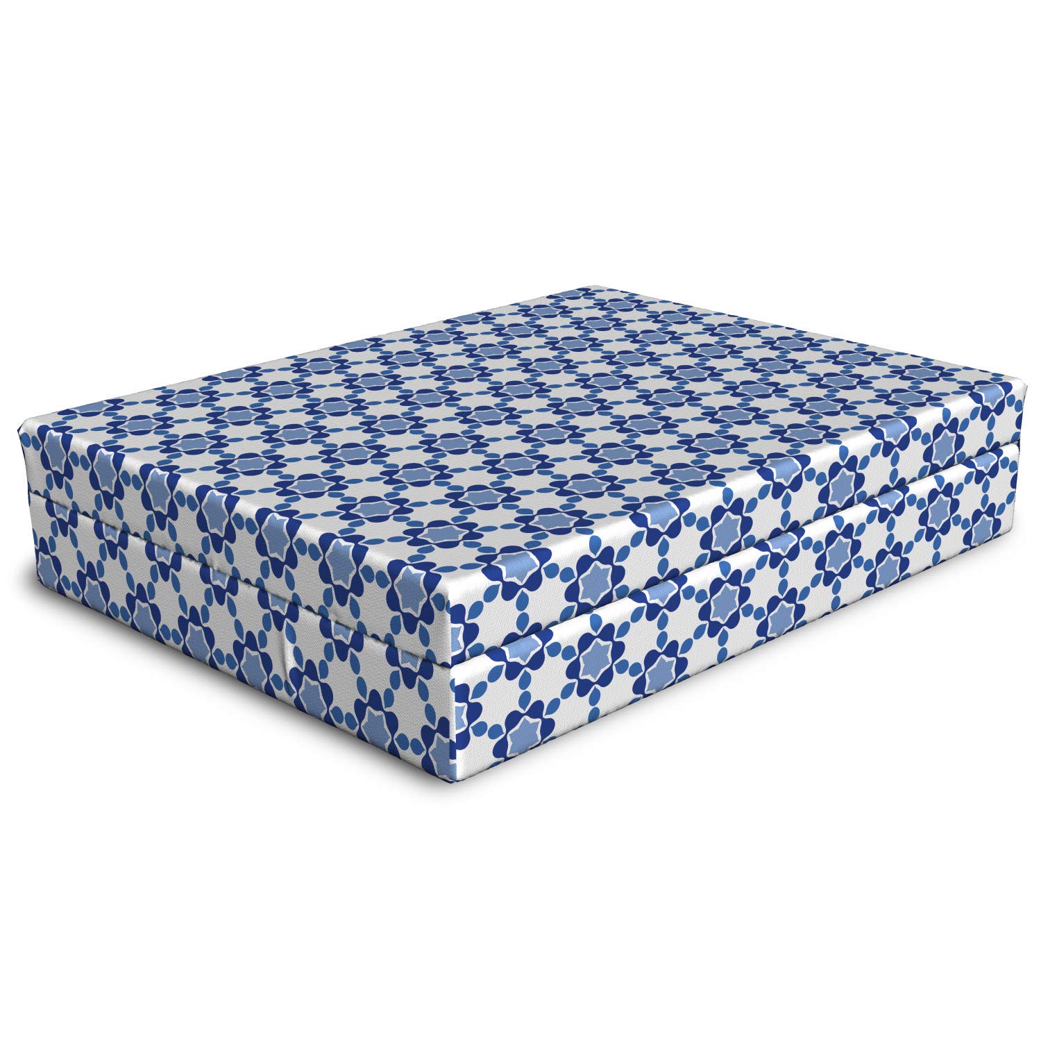 Luxury Moroccan Dog Bed - Hexagonal Honeycomb Ottoman with Oriental Tile Mosaic Design, High Resilience Visco Foam Pet Pillow, 32x24x6 Inches, White Turquoise & Dark Blue - Perfect for Living Room, Bedroom or Pet Lounge Areas