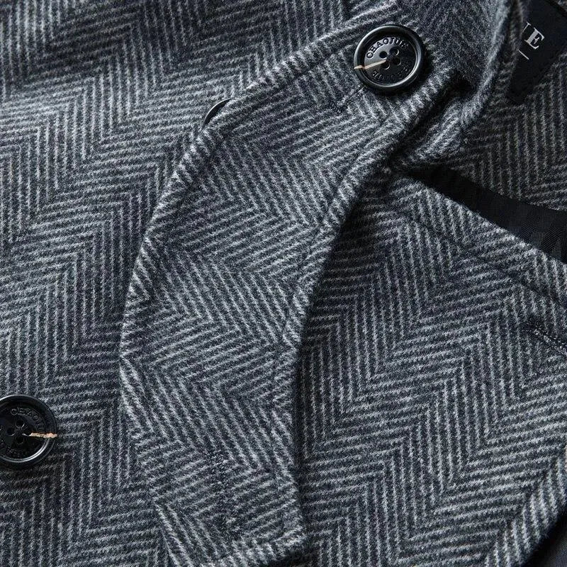 Men's Herringbone Winter Coat - Double Breasted Casual Jacket for Outdoor Activities & Daily Wear | Warm Wool Blend Overcoat for Fall and Winter Seasons