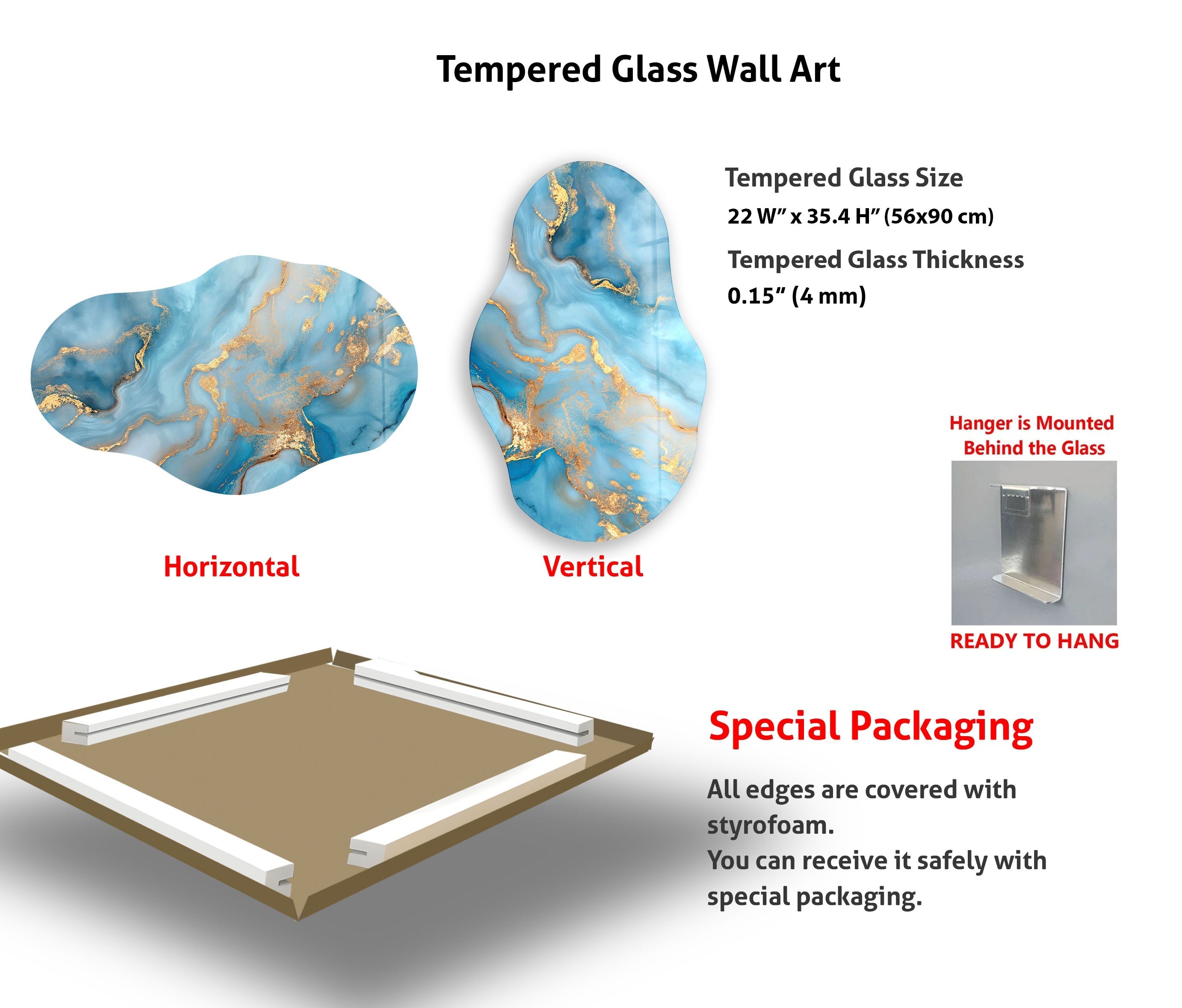 Blue Marble Large Glass Wall Art - Modern Abstract Home Decor for Living Room, Bedroom & Office | Elegant Handmade Glass Mosaic Panel
