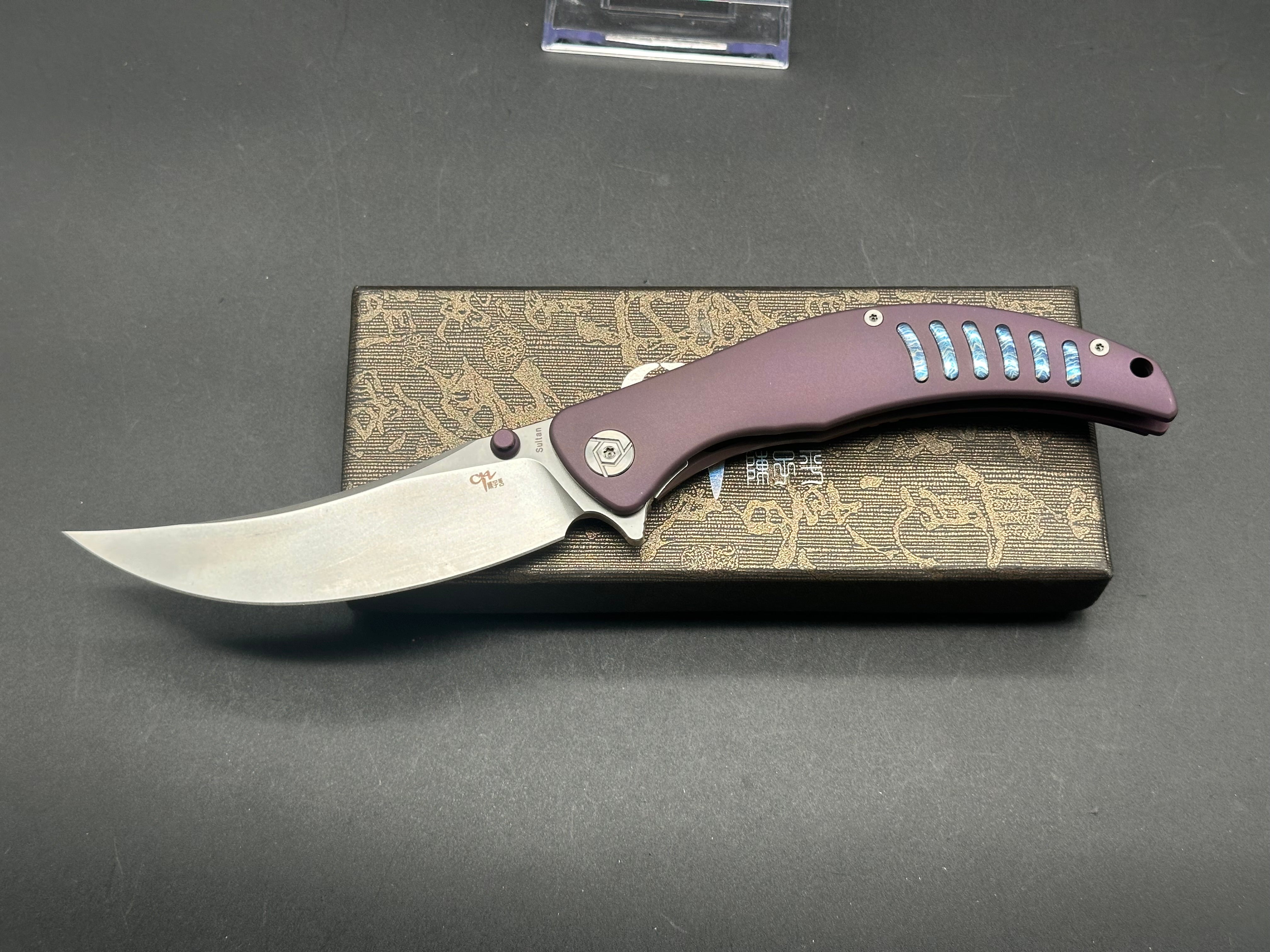 CH Knives Sultan Folding Knife - Purple Titanium Handle, S35VN Steel Plain Edge - EDC, Outdoor Camping, Survival & Everyday Carry