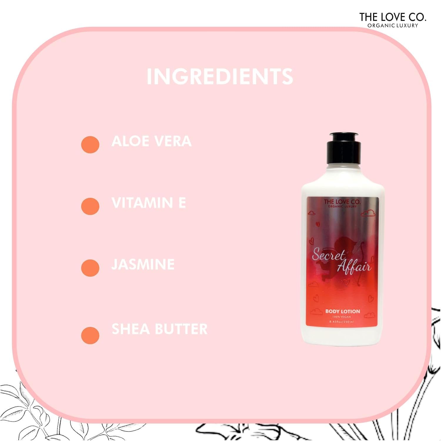Secret Affair Hydrating Body Lotion with Jojoba Oil & Shea Butter - 250ml Vitamin E Moisturizer for Dry Skin - Perfect for Daily Use & Nighttime Skincare Routine