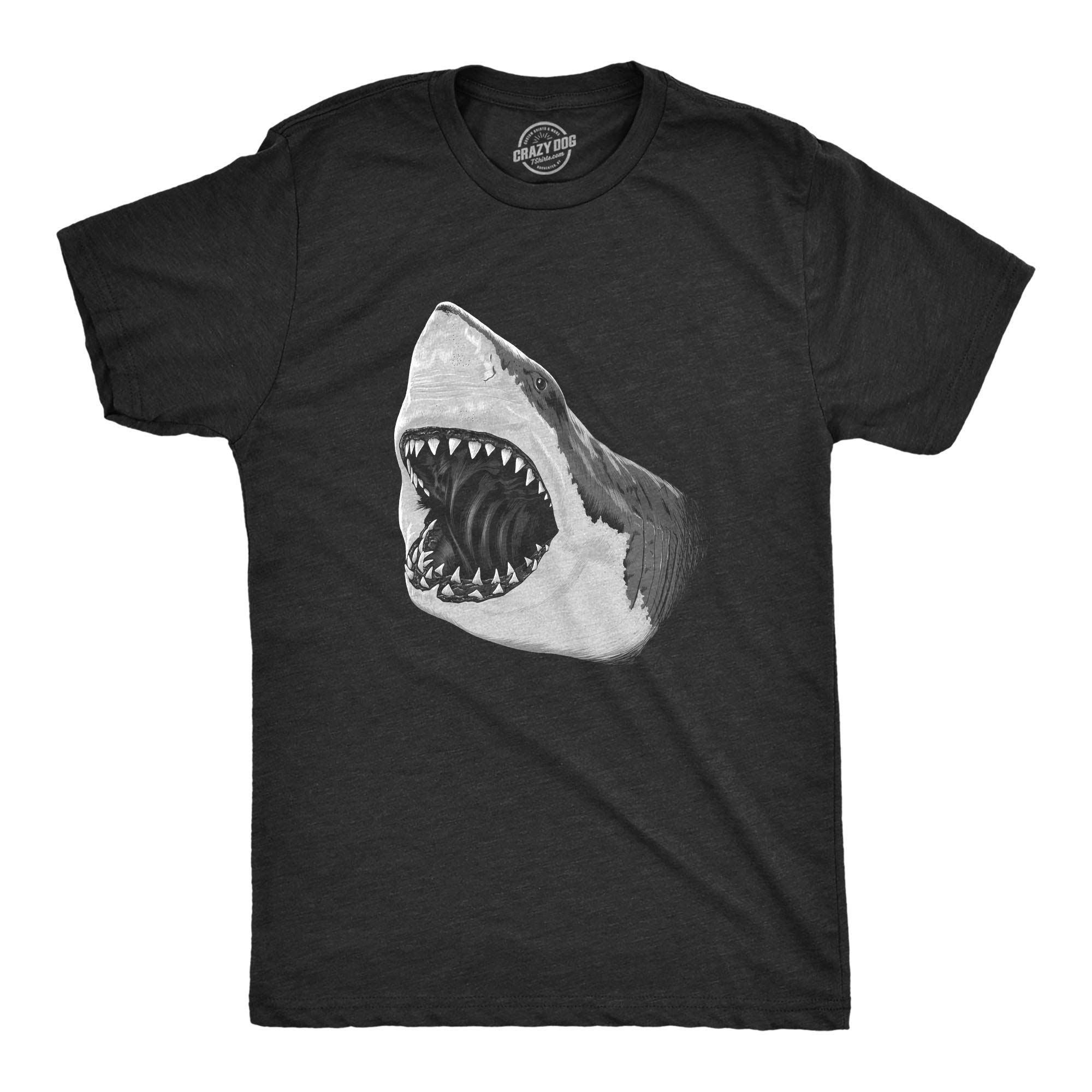 Men's Great White Shark Graphic T-Shirt with Pearly Teeth Jaws Attack Design - Cool Casual Tee for Beach, Surfing, and Summer Outfits