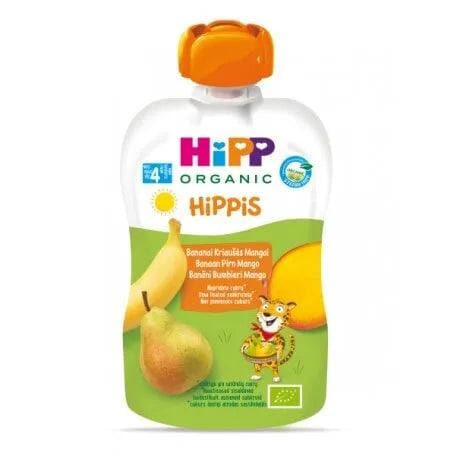 Organic HiPP Hippis Banana Pear Mango Baby Food Puree - 100g Jar (8523) | No Added Sugar | Gluten Free | EXP 06/30/26 | Perfect for On-the-Go Snacks & Toddler Meals