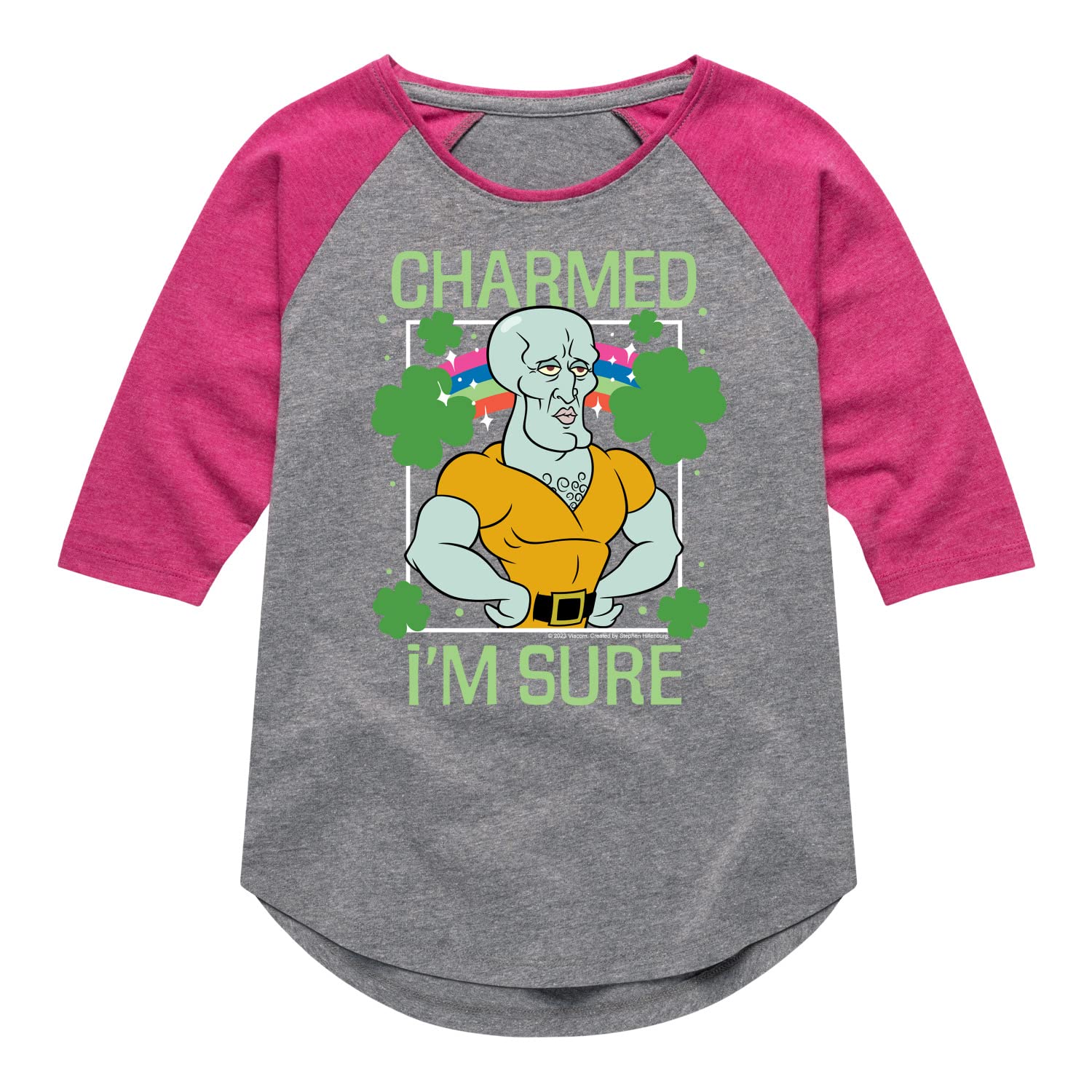 HYBRID APPAREL Spongebob Squarepants Girls' T-Shirt - 'Charmed I'm Sure' Raglan Sleeve Tee for Kids | Cartoon Character Top for School, Playdates & Casual Wear