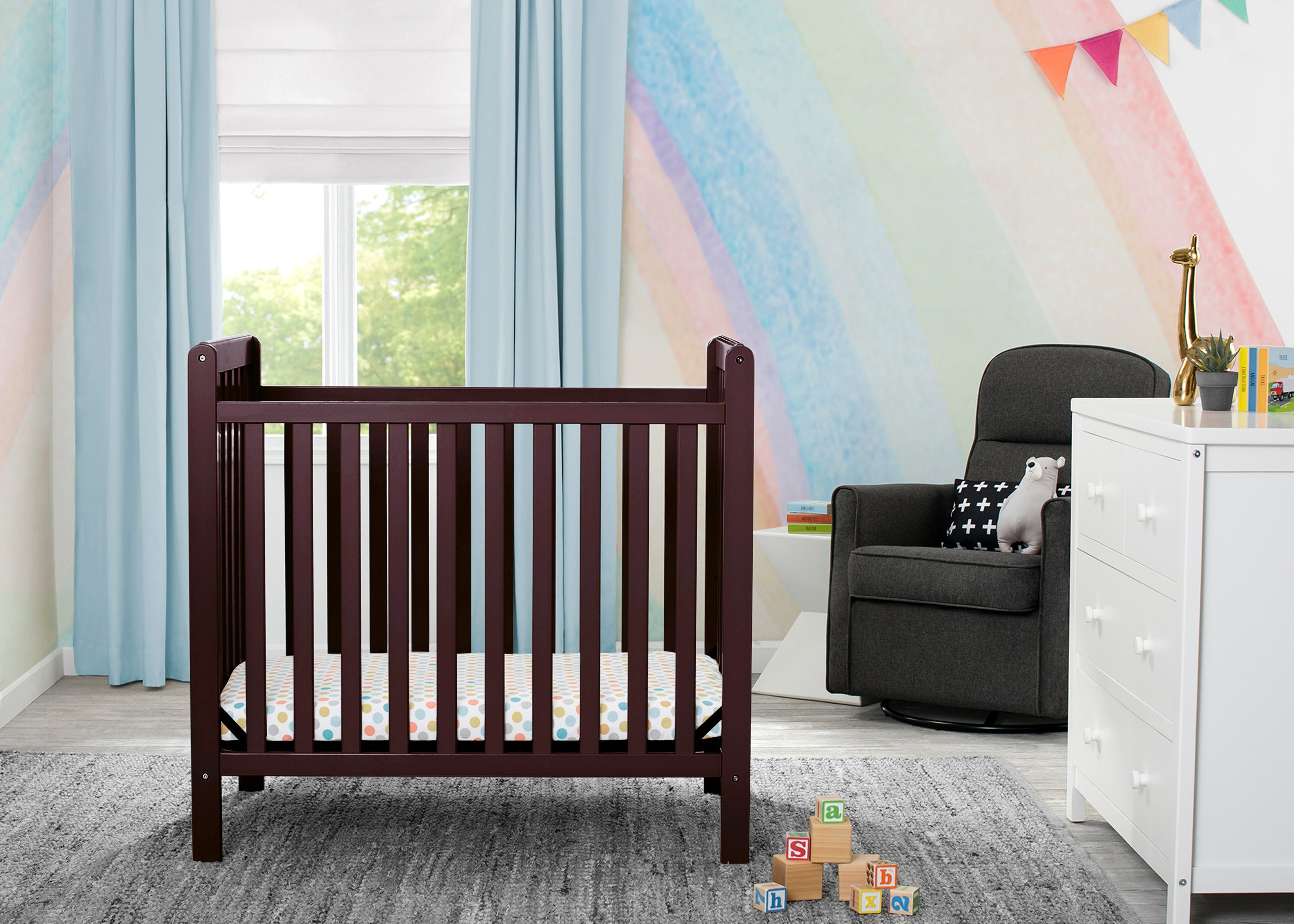 Classic Mini Crib with 2.75 Inch Mattress - Convertible to Twin Bed | Nursery Furniture for Small Spaces | Perfect for Newborns & Toddlers | Space-Saving Baby Bed Solution