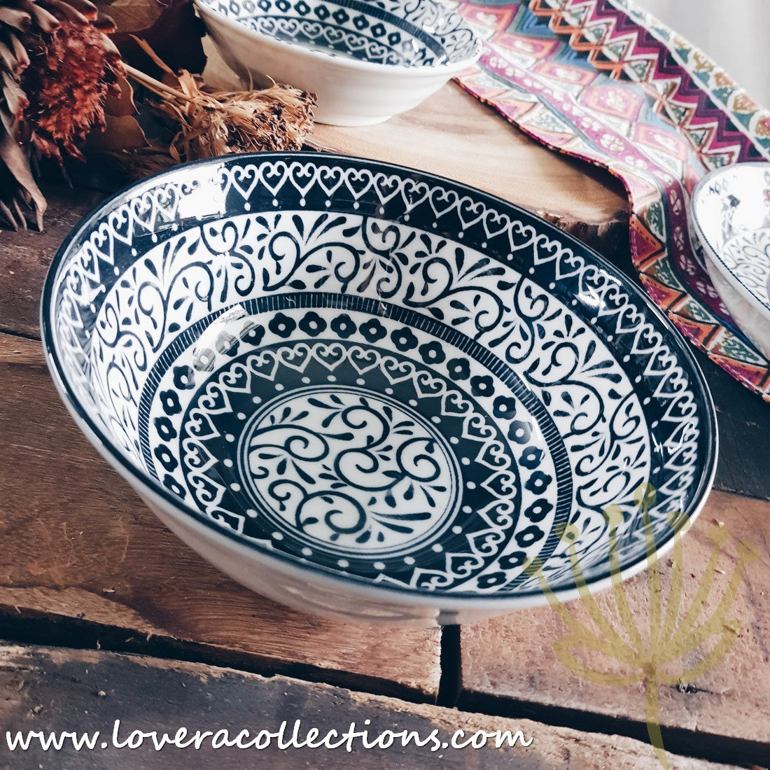 Awasaka Japan Black & White Tribal Dinnerware Set - Modern Ceramic Plates & Bowls for Dining, Entertaining & Home Decor (50% Off Sale)