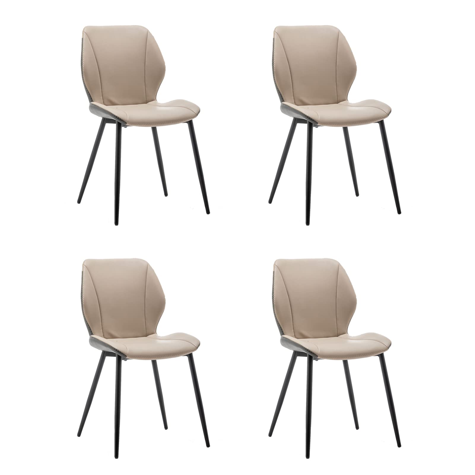 4-Piece Modern Upholstered Dining Chair Set - Faux Leather Seat & Black Powder Coat Metal Frame - Curved Back Padded Chairs for Kitchen, Dining Room, Restaurant & Reception Areas